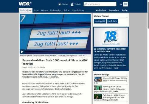 Vorschaubild Personalausfall am Gleis: 1000 neue Lokführer benötigt