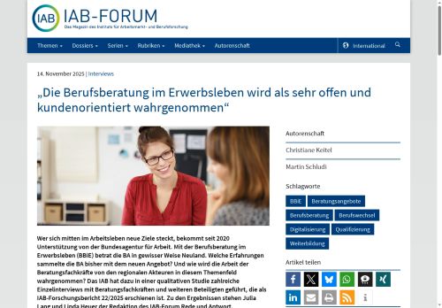 Vorschaubild IAB-Forum: Die Berufsberatung im Erwerbsleben wird als sehr offen und kundenorientiert wahrgenommen