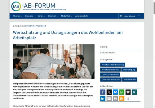 Vorschaubild Wertschätzung und Dialog steigern das Wohlbefinden am Arbeitsplatz - IAB-Forum