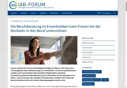 Vorschaubild Die Berufsberatung im Erwerbsleben kann Frauen bei der Rückkehr in den Beruf unterstützen